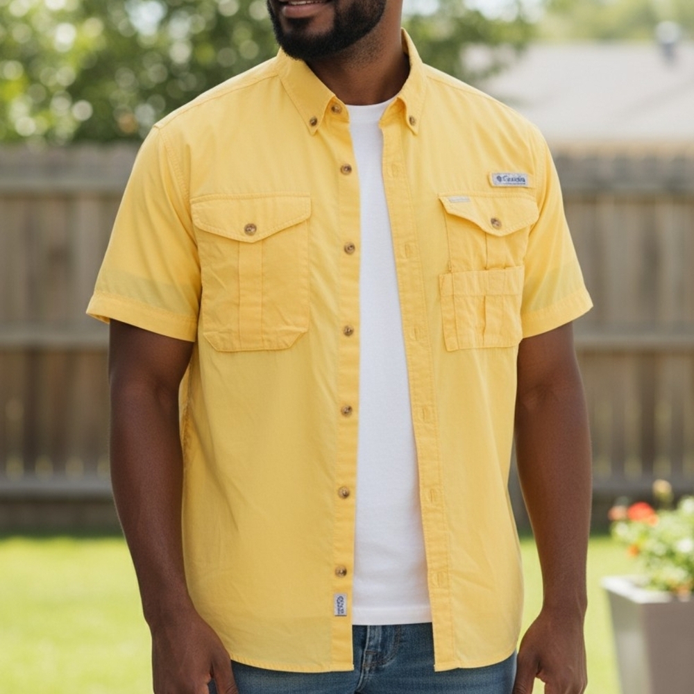 Columbia Men's Casual Yellow Button Down Shirt